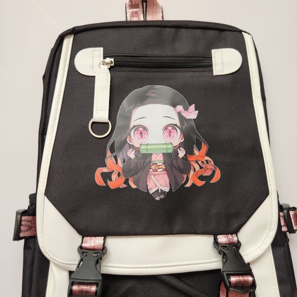 Nezuko Demon Slayer Anime Cosplay School Travel White Black Large Backpack NWOT - Picture 2 of 12